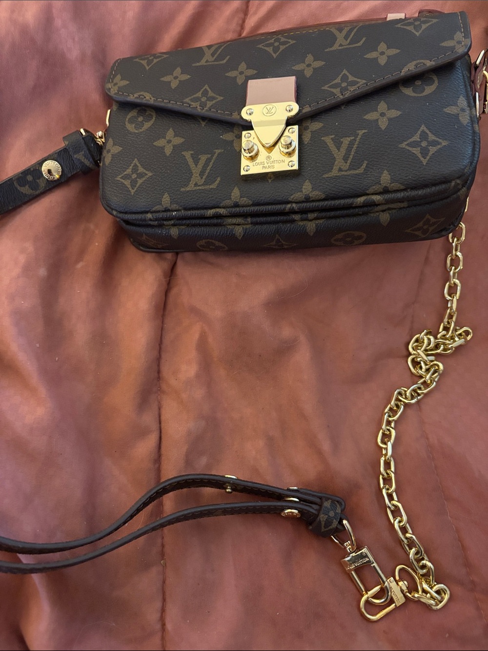 Louis Vuitton Monogram Canvas Crossbody with Gold Hardware and Brown Accents